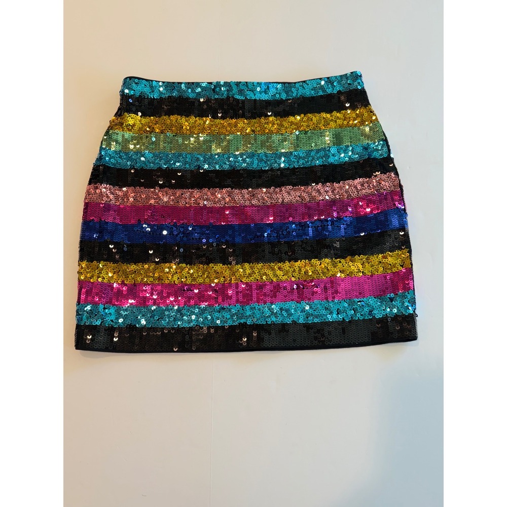 Express Womens Sequin Rainbow Striped Mini‎ Skirt Multi Color Size S